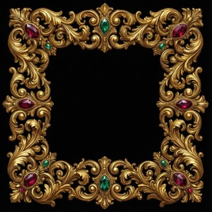 Ornate SVG barok rand met goud krulwerk op swart. — AMOLED Muurpapier