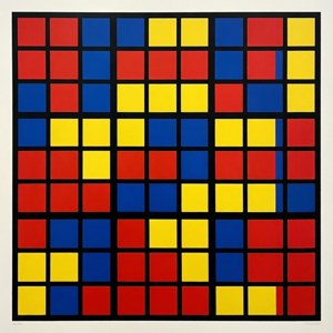 'n Bauhaus-sudoku-samestelling in primêre rooi, blou en geel. — Pixel Watch 5 Muurpapier