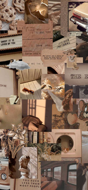 Beige Bruin Estetiese Collage Kuns-agtergrond — iPhone 18 Muurpapier