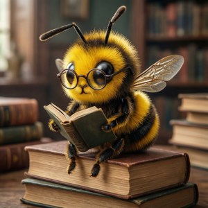 Charmy By lees 'n boek tussen gestapelde boeke. — Pixel Watch Muurpapier
