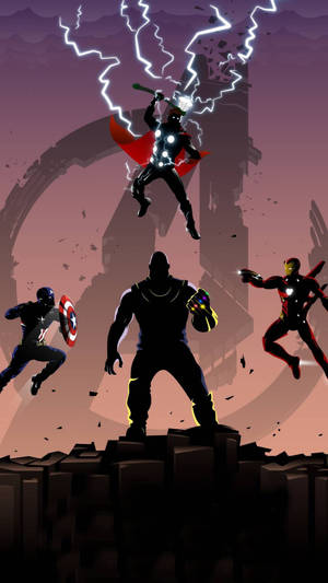 Beste Avengers Silhouet Met Thanos — Koeelfoon Muurpapier
