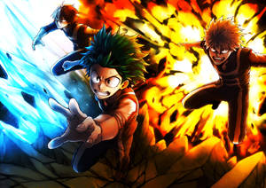 Oulike Todoroki Met Midoriya En Bakugo-agtergrond — Snoesige todoroki Muurpapier