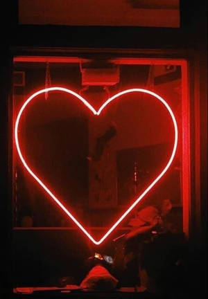 Hart estetika rooi gloeiende neon hart muurpapier — Hart estetiese GIF Muurpapier