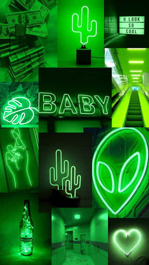 Betowerende Neon Groen Estetiese Agtergrond — Neon groen estetika Muurpapier