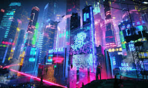 Neonstad-agtergrond — Neon stad Muurpapier