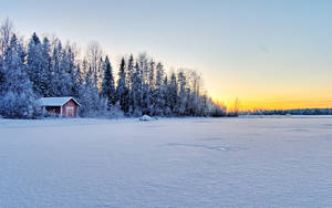 Bevrore meer in koue winter muurpapier