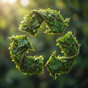 'n Herwinningsimbool gemaak van groen blare en ranke. — Pixel Watch 3 Muurpapier