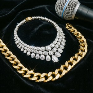 Diamantketting en goue ketting met mikrofoon, luukse R&B-estetika. — Pixel Watch Muurpapier