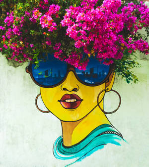 Flower Hair Woman Street Art-agtergrond — Vivo X Fold3 Pro Muurpapier