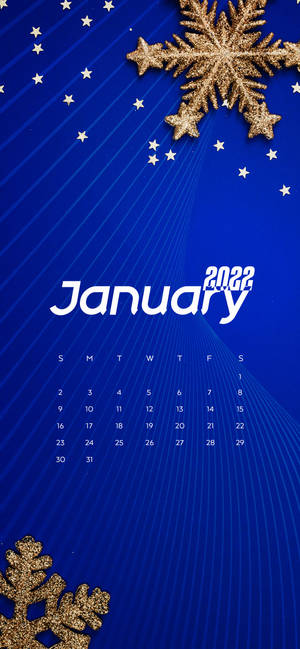 Blou Januarie 2022 sneeuvlok kalender agtergrond — iPhone 15 Pro Max Muurpapier