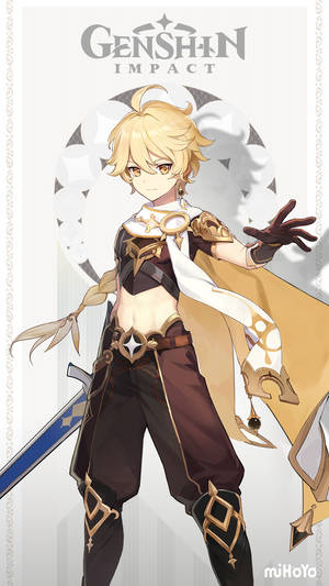 Blou Swaard Kaedehara Genshin Impact Foon — Estetiese foon Muurpapier