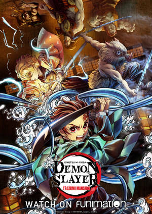 Bonatuurlike Demon Slayer-logo-plakkaat-agtergrond — IQOO Pad5c Muurpapier