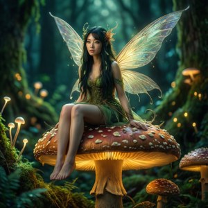 Nikki Hanada as 'n feetjie op 'n sampioen in 'n betowerde bos. — Pixel Watch 4 Muurpapier