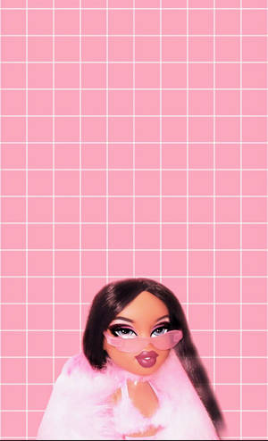 Bratz Yasmin in pienk pels agtergrond — Galaxy Tab S9 FE Muurpapier