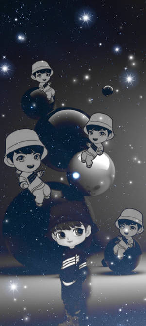 BTS Tinytan Jungkook Swart en Wit agtergrond — Redmi 17C 4G Muurpapier