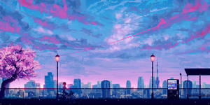 Buro-estetika — Anime landskap GIF Muurpapier