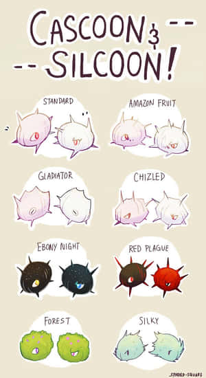 Cascoon en Silcoon in verskillende kleure — Pokemon Foon Muurpapier