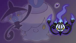 Chandelure Met Silhoeët Van Lampent En Litwick — Anime lessenaar Muurpapier