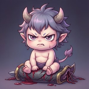 Oulike chibi-weergawe van Sukuna as 'n baba met 'n knorrige gesig. — Galaxy Watch Muurpapier