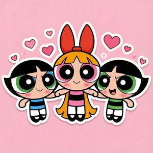 Plakkerstyl-behang van oulike swart Powerpuff-meisies in chibi-styl — Pixel Watch 5 Muurpapier