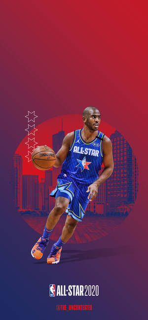 Chris Paul all-star-trui-agtergrond — iPhone 15 Plus Muurpapier