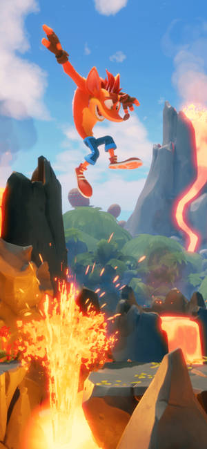 Crash Bandicoot lawa-agtergrond — iPhone 17 Pro Muurpapier
