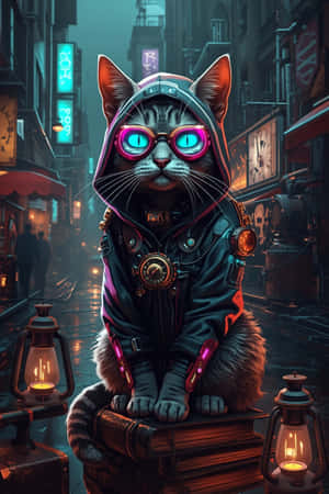 kapstrop,tegnologie,kuns,futuristies,katjie,steampunk,neon,bril,kat,cyberpunk