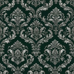 Ornate silwer damask op donkergroen vir 'n koninklike Slytherin-estetiek muurpapier. — Slytherin estetiek Muurpapier