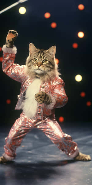 Dansende Kat in Vonkelende Kostuum — Dansende kat Muurpapier