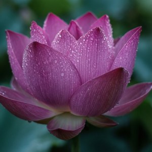 Naby-makro van 'n lotus met doudruppels, lewendige pers en pienk. — Lotusblom Muurpapier