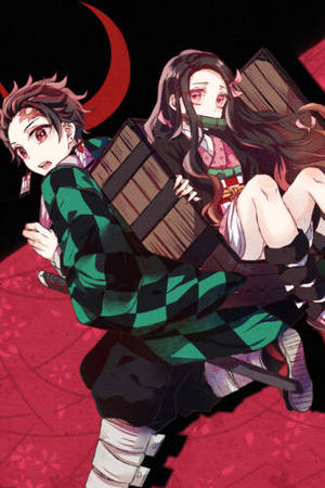 Demon Slayer Nezuko sa haar broer Tanjiro — Demon Slayer Nezuko Muurpapier
