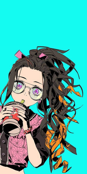 Demon Slayer Nezuko Oulik Estetiese Anime — Anime estetiese GIF Muurpapier
