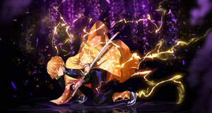 Demon Slayer Zenitsu Op Die Grond — Demon slayer zenitsu Muurpapier
