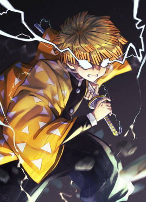 Demon Slayer Zenitsu Donder Oë — Demon slayer zenitsu Muurpapier