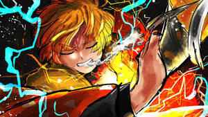 Demon Slayer Zenitsu Digitale Kuns — Demon slayer zenitsu Muurpapier