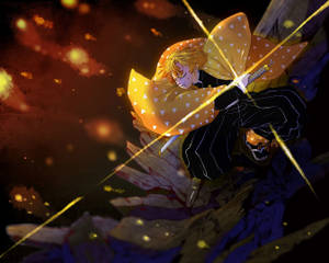 Demon Slayer Zenitsu Swaard Glinstering — Demon slayer zenitsu Muurpapier