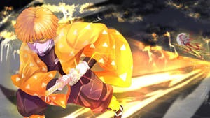 Demon Slayer Zenitsu Onmenslike Spoed — Demon slayer zenitsu Muurpapier