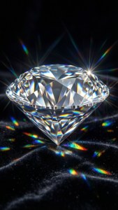 'n Diamant met reënboogweerkaatsings op swart, OLED se diep swartes verbeter die fonkeling.