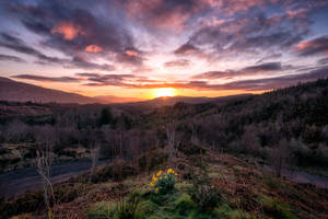 Skotland Trossachs Park sonsopkoms agtergrond