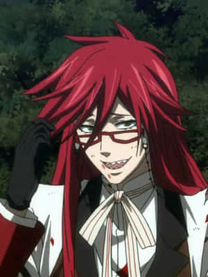 Die flambojante Doodmaaier, Grell Sutcliff op 'n rooi agtergrond. — iPad Air 13 Muurpapier