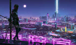 Neon City agtergrond — Neon stad Muurpapier