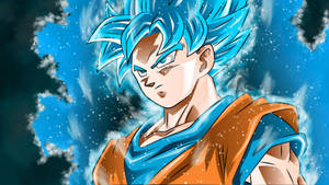 Behangpapier van Son Goku in nabyfoto Super Saiyan Blue-modus