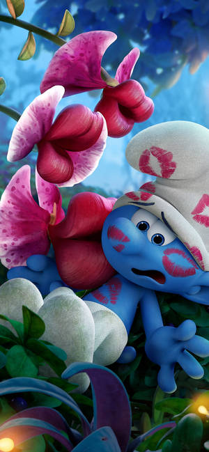 Die Smurfe Blomsoene-foonagtergrond. — iPhone 13 Mini Muurpapier