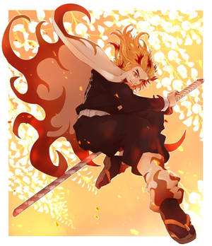 Rengoku Kyoujurou Sprong agtergrond. — Galaxy Z Vou 6 Muurpapier