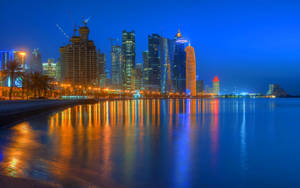 Doha Corniche in Katar agtergrond — Skemer Muurpapier