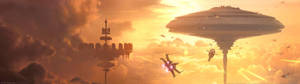Dubbele skerm star wars battlefront bespin plakpapier. — 32:9 Muurpapier