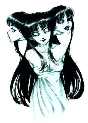 Donker Anime Driekoppige Tomie-agtergrond — Donker anime GIF Muurpapier