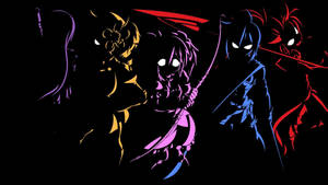 Donker Anime Kleurvolle Karakter Silhouet-agtergrond — Swart anime Muurpapier