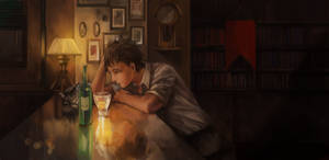 Donker Anime Man wat Drink agtergrond — Donker anime GIF Muurpapier