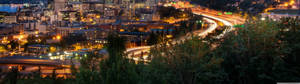 'n Stadsbeeld-foto van Downtown Seattle-agtergrond. — 5120x1440 Muurpapier